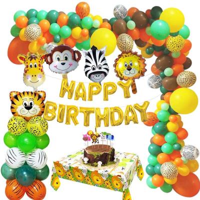 China Eco-Friendly Disposable Jungle Animal Theme Birthday Party Balloon Tablecloth Cake Toppers Decoration Rows Party Decoration for sale