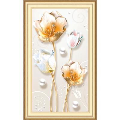 China Handmade Handmade Wall Art European Style Golden White Tulip Flowers Pictures DIY Diamond Drill Painting Kit Home Decor for sale