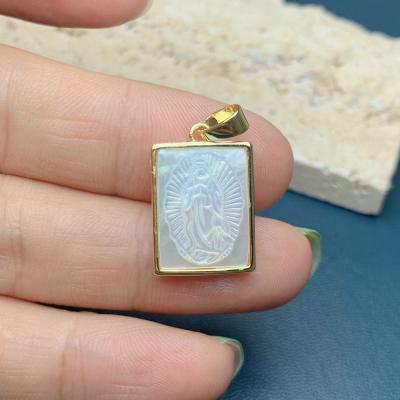 China Wholesale Custom Religion Religious Guadalupe Pendants White Sea Shell Square Charm For Jewelry Making Necklace for sale