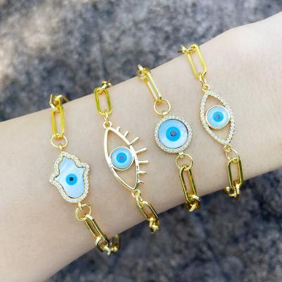 China Wholesale FASHIONABLE Gold Zircon BROOM Shell Round Marquise Evil Eye Plated Chain Bracelet For Women Jewelry 2021 for sale