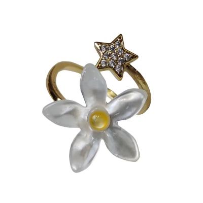 China New Lovely Girls FASHIONABLE Star Flower Shell Rings Zirconia Open Ring Women Wholesale for sale