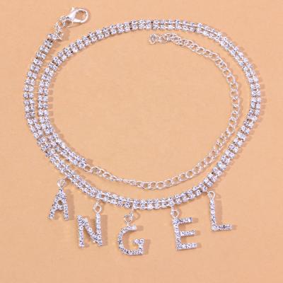 China Trendy Gold Plated Zircon Foot Chain Women Letter ANGEL Word Anklets Fashion 2021 Summer Beach Party Jewelry for sale