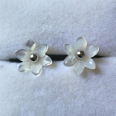 China Fashion Flower Stud Earrings Women Handmade Pearlescent 925 Shell Silver Hypoallergenic Jewelry for sale