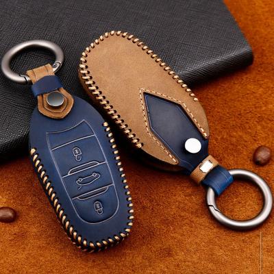 China Luxury Car Key Skin Leather Case Crazy Horse Peugeot 408 4008 3008 5008 308 301 508 2008 for sale