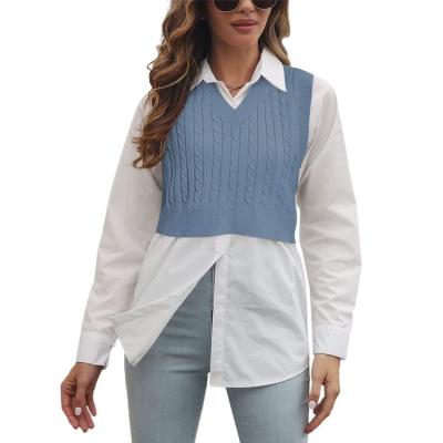 China Hot Selling Anti-wrinkle Women's V-Neckline Knit Vest Solid Color Argyle Plaid Preppy Style Sleeveless Crop Sweater Vest for sale