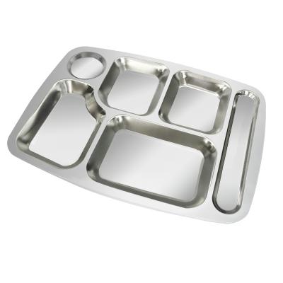 China Disposable Food Grade Stainless Steel 6 Compartment School Lunch Tray Stainless Steel Tray for sale