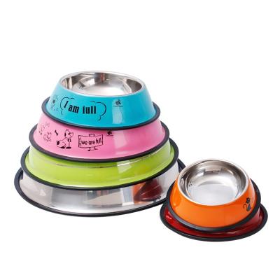 China Wholesale Viable Non-slip Color Stainless Steel Pet Bowl, Stainless Steel Rubber Bottom Dog Food, Cat Food Bowl for sale