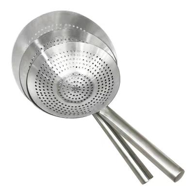 China Long Handle Spoon Filter Large Surface Oil Round Stainless Steel Filter Strainer Viable Kitchen Tools Frying Basket for sale