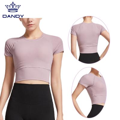 China Wholesale Customized Breathable Women Fitness Nylon Top Yoga Crop Pink T-Shirt for sale