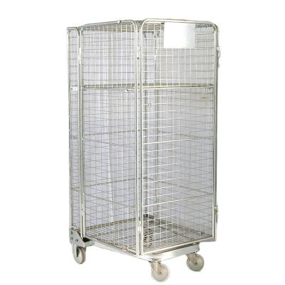 China Supermarket Steel Roll Container Warehouse Cage Galvanized Collapsible Collapsible Collapsible Rolling Trolley for sale