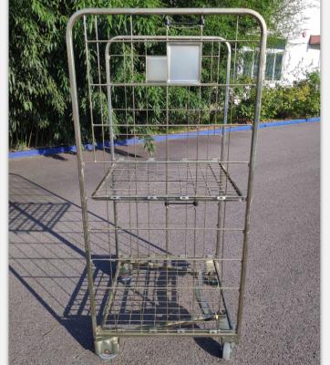 China Folding and Nesting 2 Sided Storage Supermarket Roll Cage Container Cart Mesh Pallet Collapsible Galvanized Collapsible Stackable Rolling Cart for sale