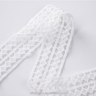 China Milk White Sustainable Elastic Water Soluble Fiber Lace / Guipure Embroidery Trimming For Clothes for sale