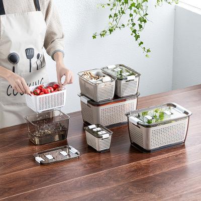 China Viable Multifunctional Kitchen Refrigerator Food Storage Plastic Vegetable Storage Drain Basket Crisper for sale