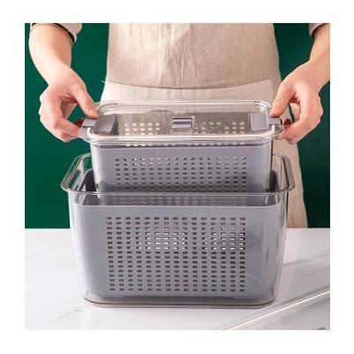 China Gray Plastic Storage Basket Double Layers Viable Strainer Basket Refrigerator Bin With Clear Lid for sale