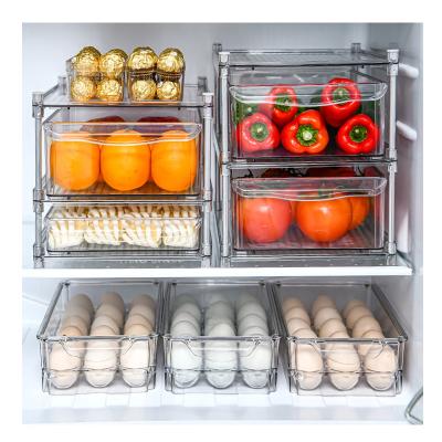 China Fresh Preservation Commercial Stackable Refrigerator Food Storage Drawers Clear Plastic Containers Set With Lids for sale