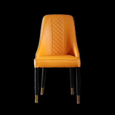 China Nordic Modern Luxury Design Genuine Leather Metallic Furniture Dining Chair Rest For Home Dining Room for sale