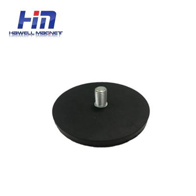 China Industrial Magnet Rubber Coated Neodymium Pot Magnets With 6Mm Wire For Car Led Light Holder for sale