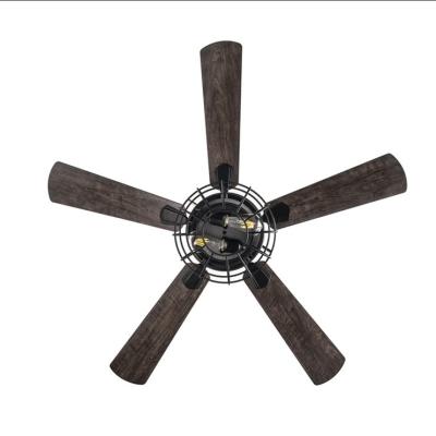 China Modern Indoor Rustic Design Caged Iron Plywood Decorative Lighting Remote Control Led Ceiling Fanan Included for sale