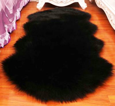 China Modern Designer Anti-Slip Shaggy Faux Sheep Skin Fur Kid Blanket For Living Room Fluffy Plush Hairy Upholstery Black for sale