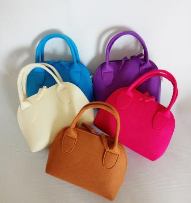 China Durable New Arrival Colorful Felt Tote Handbag Beach Bag With Leather Handle Shopping Women Bag Tote Hand Bag for sale