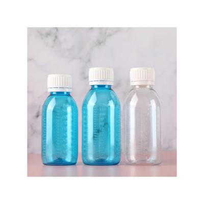 China Pharmaceutical Measuring Bottle Bottle Most Popular Pharmaceutical Bottles 120ml Blue Measured Bottle Clear Syrup With Cap Bottle for sale