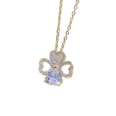 China Gold Plated Ladies Necklace Custom Jewelry Europe and America Popular CZ Online Diamond Clover Leaf Four Leaf Ladies Necklace for sale