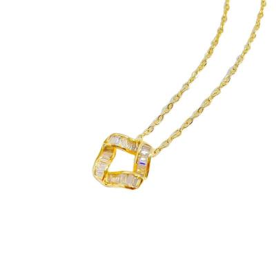 China Gold Plated Jewelry Luxury Women's Party Necklace Crystal Zircon Geometric Square Vintage Simple Chain Necklace Europe and America for sale