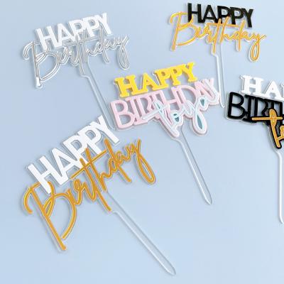 China Acrylic Cake Decorating Double Layer Three Color Happy Birthday Cake Toppers For Baking Cake Decoration for sale