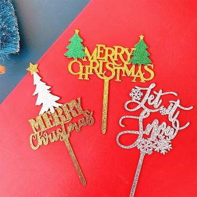 China Christamas Decoration Glitter Merry Christmas Cake Toppers For Christmas Party Decoration for sale