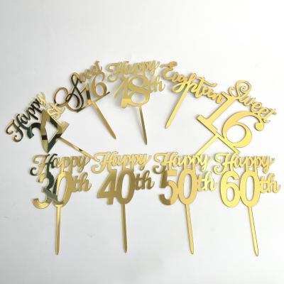 China Acrylic Happy Sweet 16 Cake Topper For Birthday Decoration 30 21st 40 50 60 Cake Decoration Gold 18th for sale