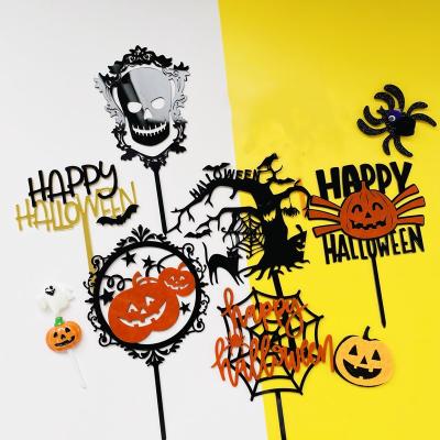 China Acrylic Cake Decoration Black Halloween Pumpkin Cake Topper For Party Cake Decoration for sale