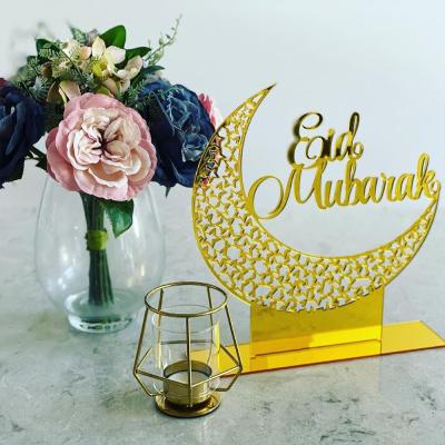 China Acarylic 3mm Mirror Gold Acrylic Eid Mubarak Ramadan Table Ornaments For Home Party Decor Supplies for sale