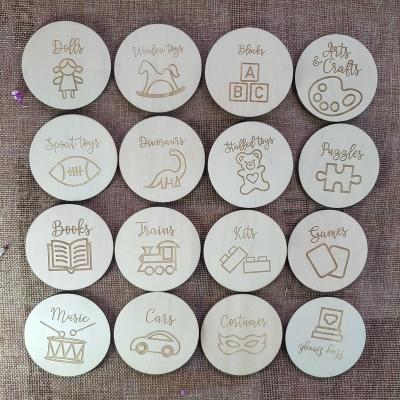 China Natural Wooden Storage Tags Personalized Toy Box Organizer Tags Nursery Decor Storage Tags for sale