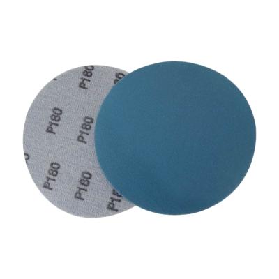 China Reduces edge tear-out for 6 inch hook and loop disc use XWK extended high quality blue round sanding film PET sandpapers for sale