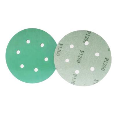 China Hot Sale PET Film 6 Inch 150 Mm 6 Holes Green Sand Paper Polishing Sanding Disc For Polishing for sale