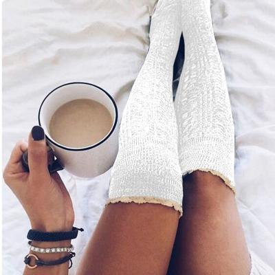 China Europe Style Breathable Popular Ladies Long Socks Warm Knitted Winter Knee Slouch Boots For Women Fall Colors for sale