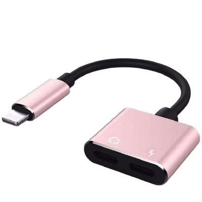 China Dual Flexible Lightn 2 AUX Headset Earpiece. Audio In 1 Dual Adapter Lighting Converter Charger Splitter For iPhone iPad Apple Pink for sale