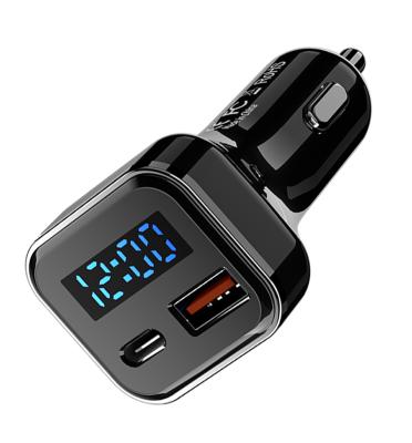 China Factory Direct Sale 30W 2 QC 3.0 Left Fast Charging Type C USB Car Charger Mobile Phone With Led Display for sale