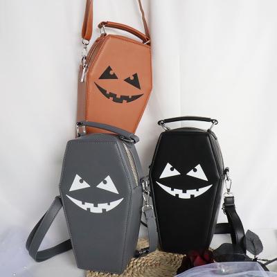 China Travel Gothic Coffin Shaped Smile Leather Face Leather Face Bag Goth Shoulder Handbag Vegan PU Patch Cross Body Bag for sale