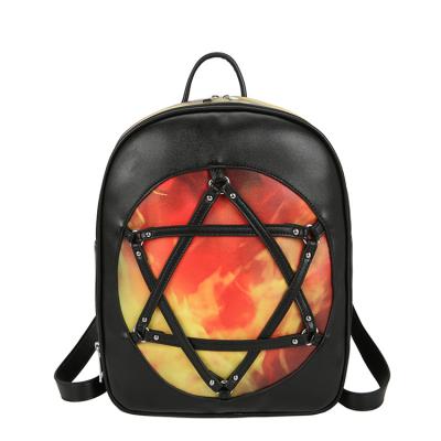 China Portable Custom Black Gothic Faux Leather Backpack Print Star Multi Decoration Customized Backpack for sale