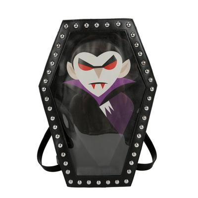 China ITA Bag 2022 Newest Custom Portable Rivet Coffin Gothic Backpack Customized Halloween Bag With Print Leech Pin Insert for sale