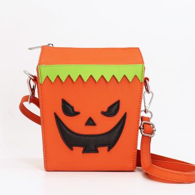 China PU Spring and Shoulder Messenger Single Bag Pumpkin Face Bag New Summer Leather Handbags with Green Leaf for sale