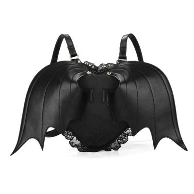 China Other Newest Ladies Personality PU Backpack Women's Heart Bag With Angel Devil Bat Wings Custom Black Backpack for sale