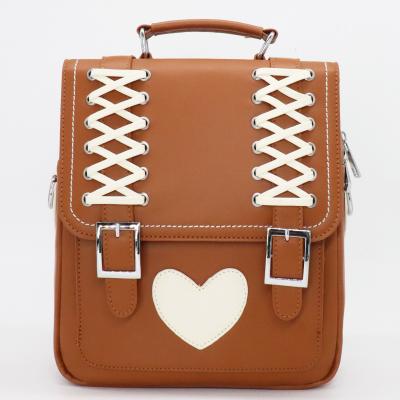 China High Quality Fashion Satchel Leatherette Girls School Backpack Women Daily Casual Shoulder Bag With Heart Shape PU Patch for sale