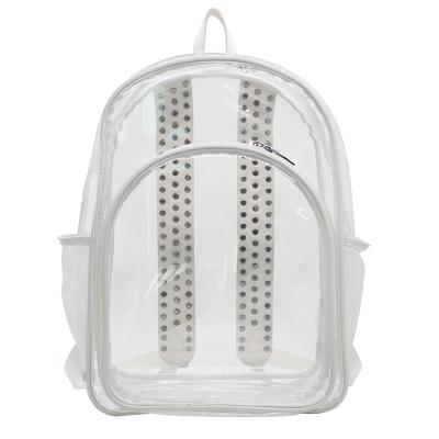 China High quality custom transparent waterproof outdoor durable backpack freeze PVC clear backpack with rivet strap for women for sale