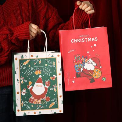 China Eco Friendly Recyclable Red Green Biodegradable Shopping Paper Bag Merry Christmas Gift Bag With Logo Custom Gift Bag Christmas for sale