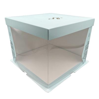 China Recyclable Custom Wedding Cardboard Square Wedding Cardboard Happy Birthday Bow Gift Box Large Clear Transparent Cake Box With Lid Logo for sale