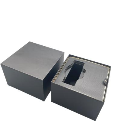 China Recyclable Luxury Gift Box Set Fashion Black Hard Lid And Base Men Watch Box Cardboard Paper Packaging Box For Watch Product With Insert for sale