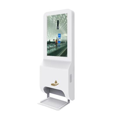 China Indoor Automatic Alcohol Hand Sanitizer Dispenser Stand Station With Smart LCD Display Advertising Kiosk for sale