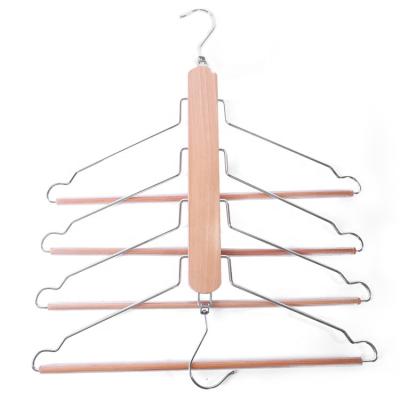 China LM4506A Wooden Multi Layer Wardrobe Pants Hanger With Wooden Bar And Metal Hook for sale